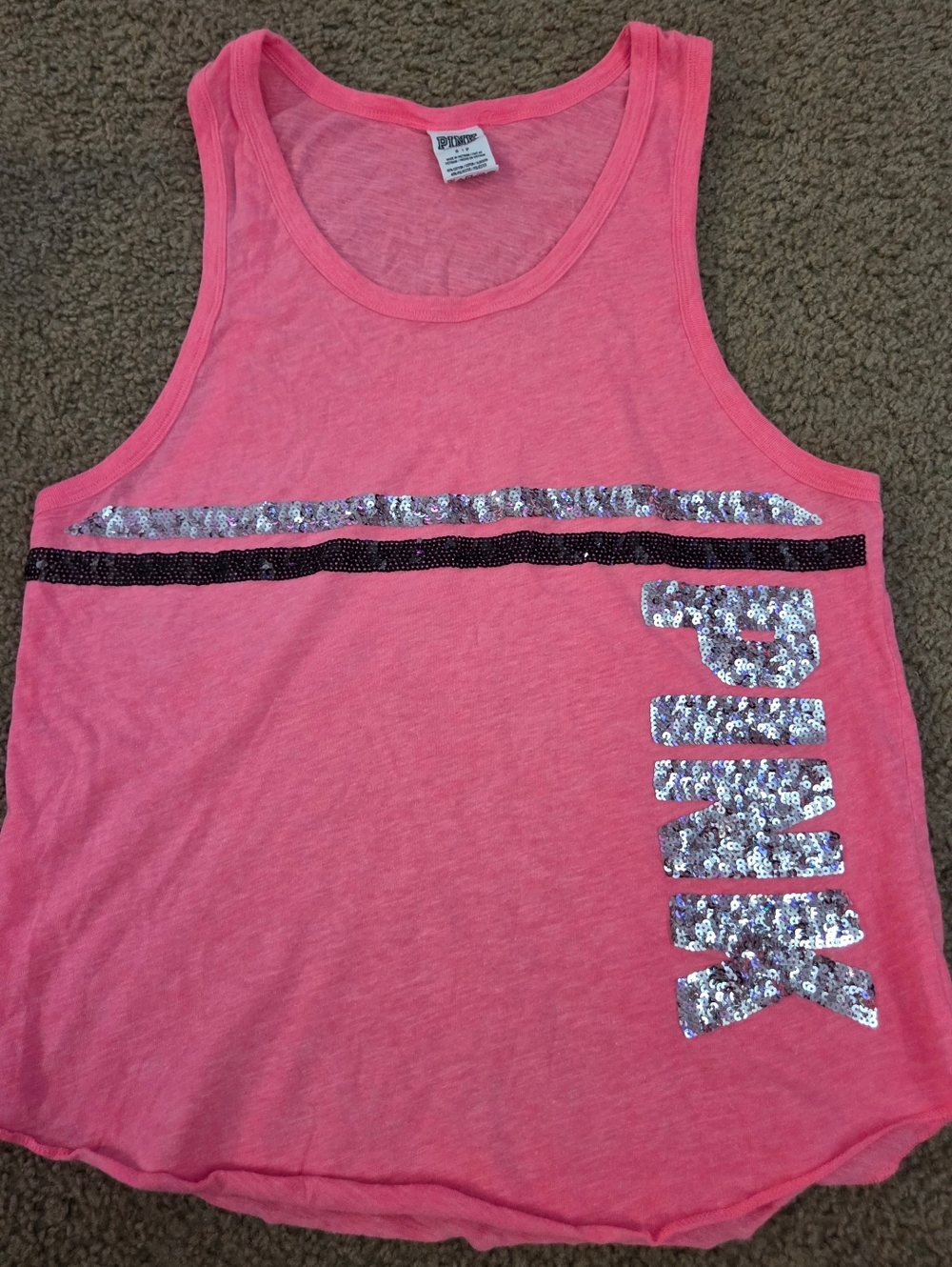 PINK Victoria's Secret Bling Vintage Sequin Spellout Oversized Tank Top